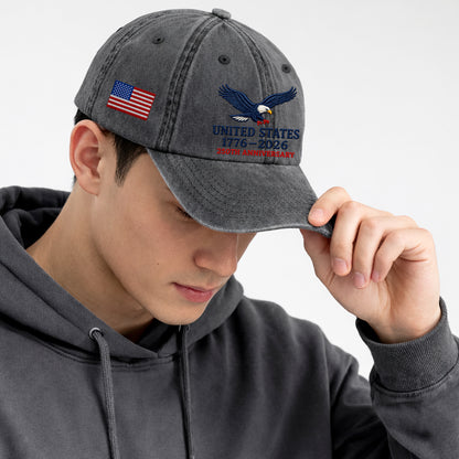 USA Eagle 1776-2026 Printed Vintage Washed Baseball Cap | 250th Anniversary Hat