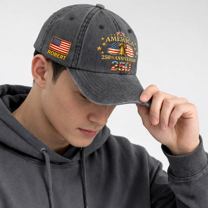 Personalized America 250 Years 1776–2026 Printed Vintage Washed Baseball Cap | 250th Anniversary Hat