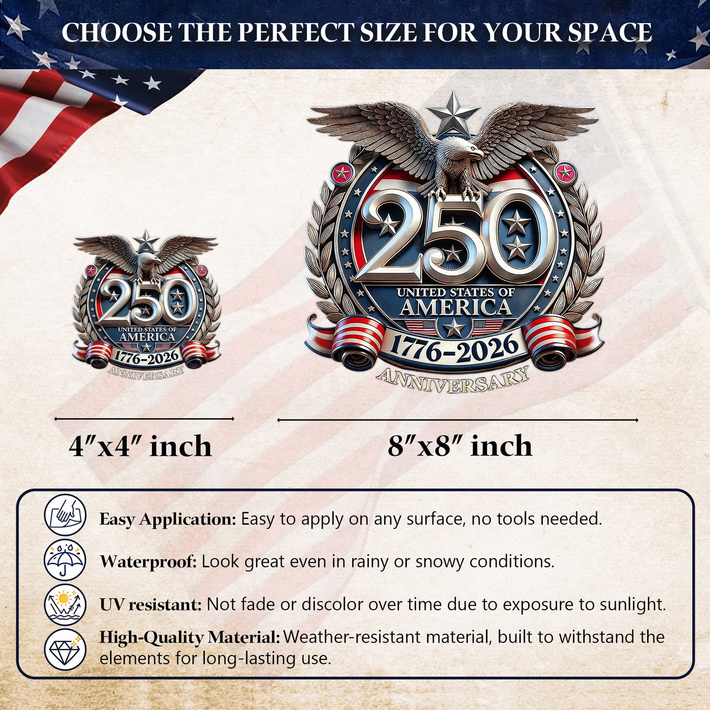 🔥 LIMITED TIME OFFER - 250th Anniversary United States Of America High Quality UV DTF 3D Decal