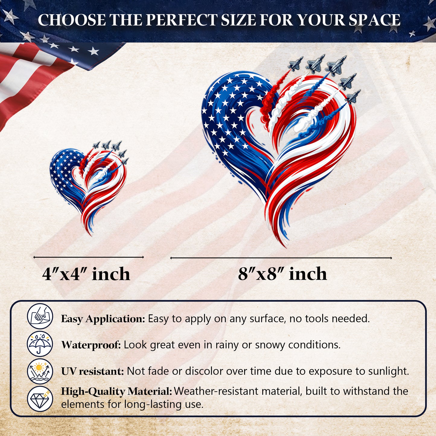 🔥 LIMITED TIME OFFER - Fighter Jets Heart Flag USA 250th Anniversary High Quality UV DTF 3D Decal
