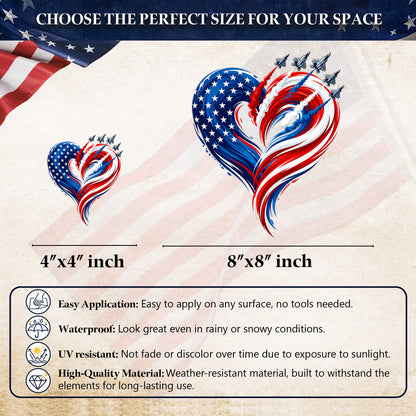 🔥 LIMITED TIME OFFER - Fighter Jets Heart Flag USA 250th Anniversary High Quality UV DTF 3D Decal