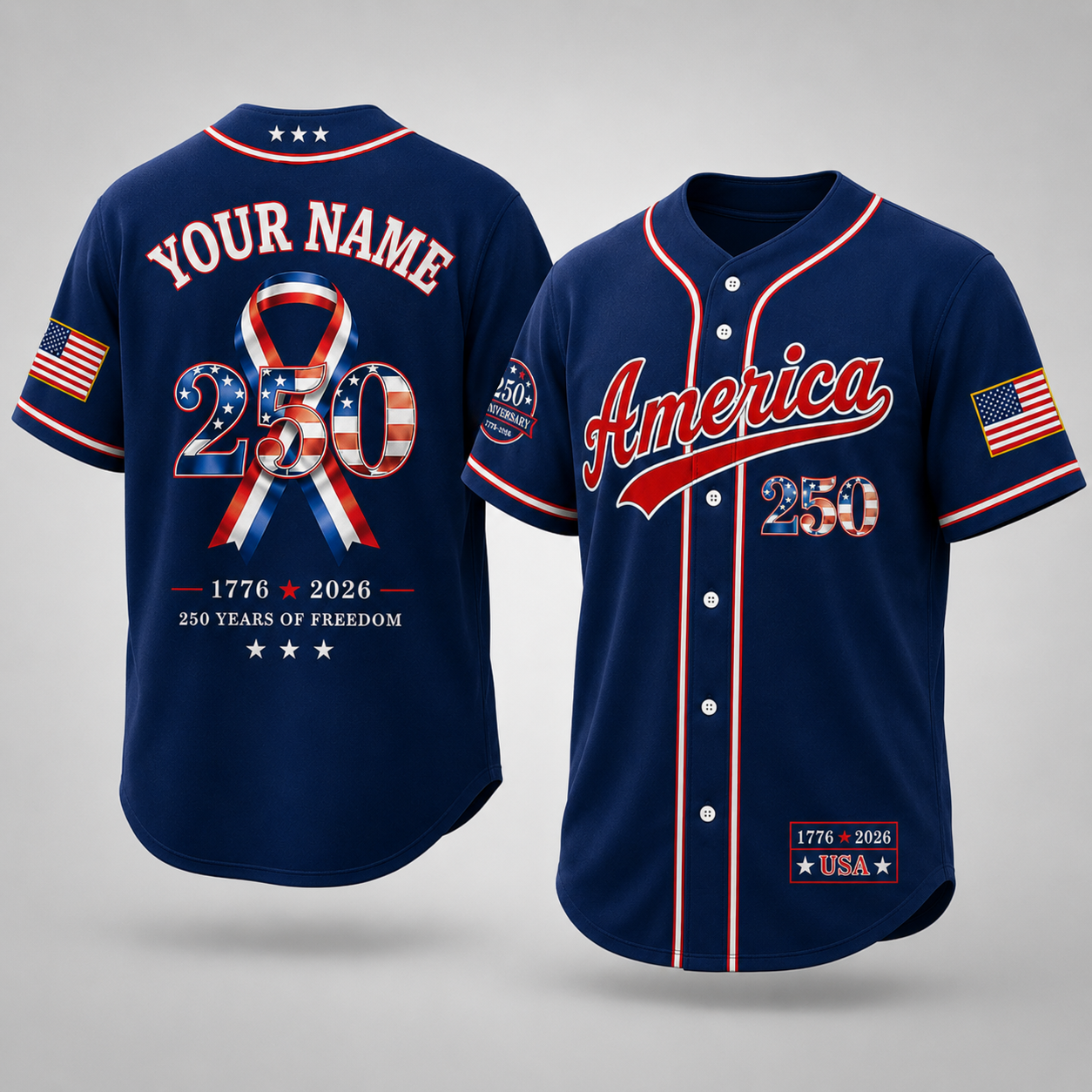 Personalized America 250 Years Patriotic - USA 250th Anniversary Baseball Jersey