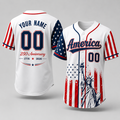 Personalized America 250 Years Patriotic - USA 250th Anniversary Baseball Jersey