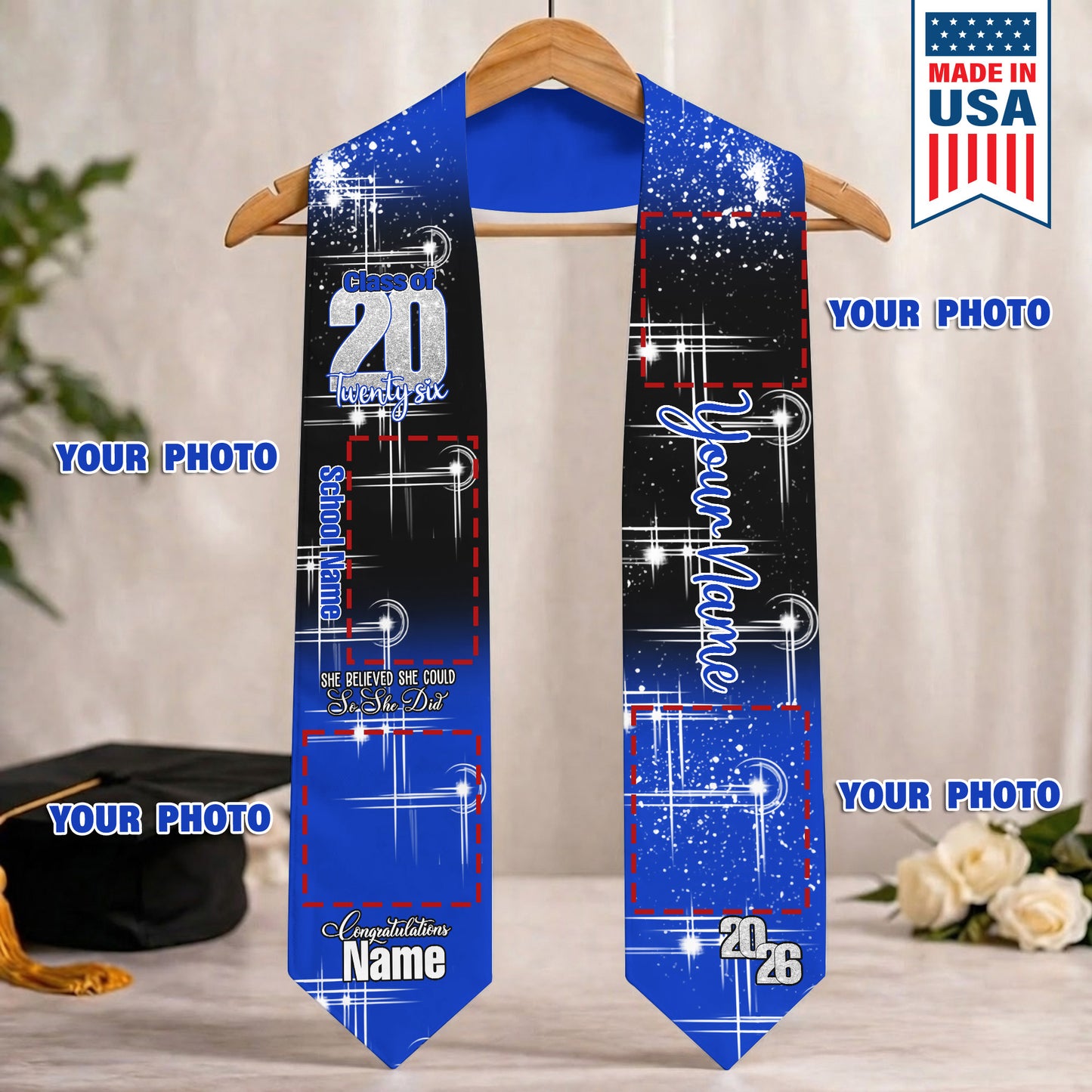 Custom Name & Photo She Believed She Could Graduation Stoles