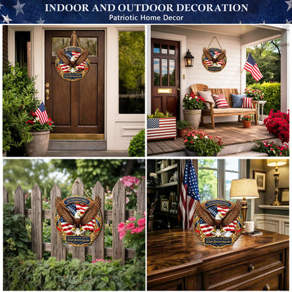 USA 250th Anniversary Custom Wood Sign Gift – Eagle & Flag Design with Personalized Family Name, 1776-2026