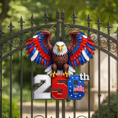 250th Anniversary Wood Sign Gift – Eagle & American Flag Design, 1776-2026