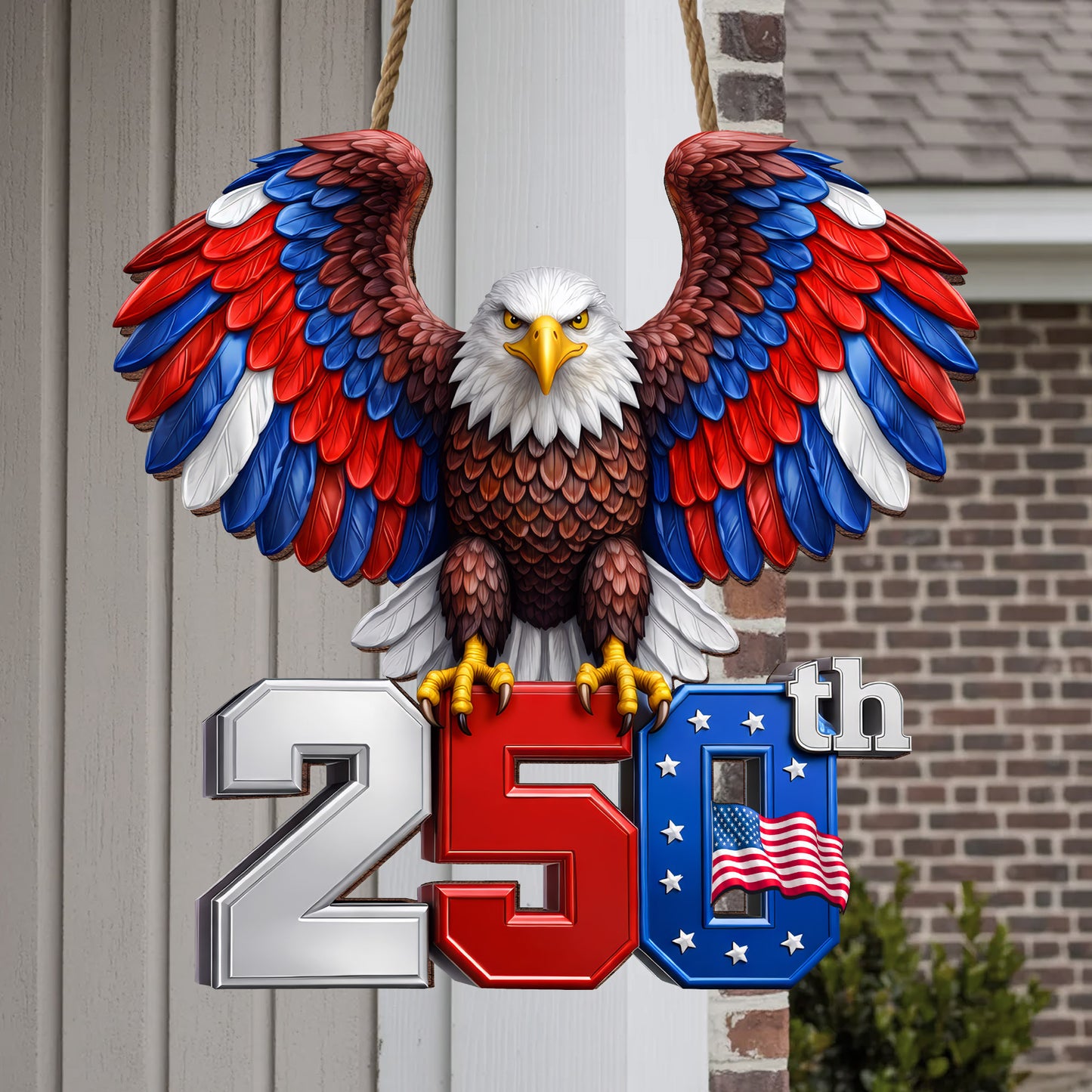250th Anniversary Wood Sign Gift – Eagle & American Flag Design, 1776-2026