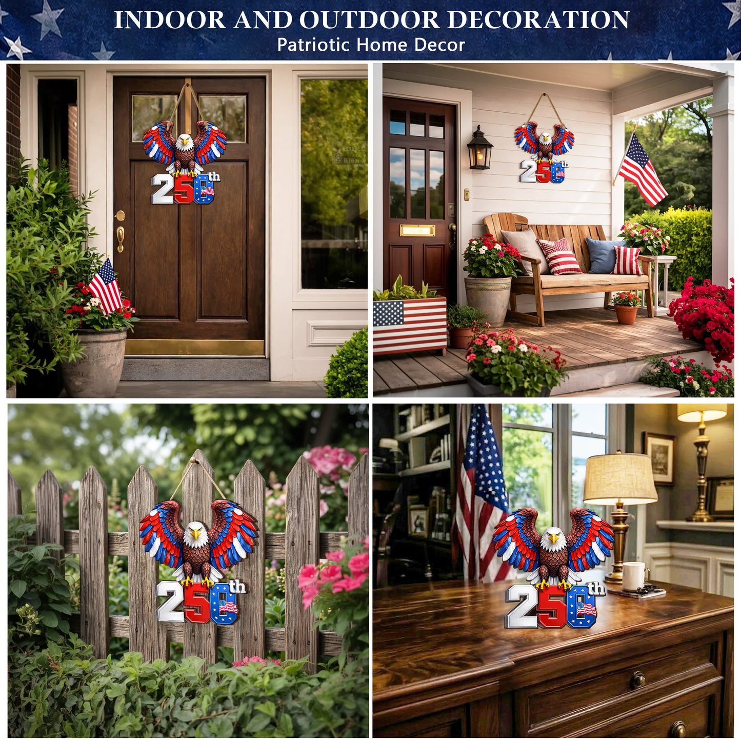 250th Anniversary Wood Sign Gift – Eagle & American Flag Design, 1776-2026