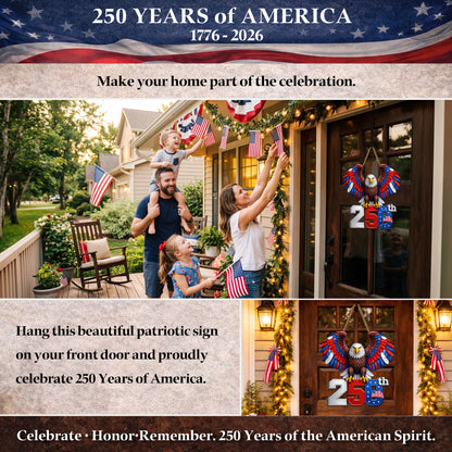 250th Anniversary Wood Sign Gift – Eagle & American Flag Design, 1776-2026