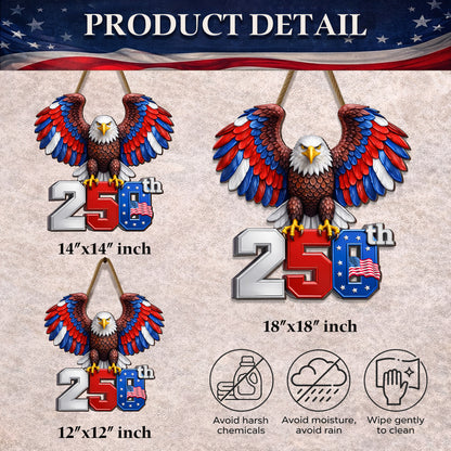 250th Anniversary Wood Sign Gift – Eagle & American Flag Design, 1776-2026