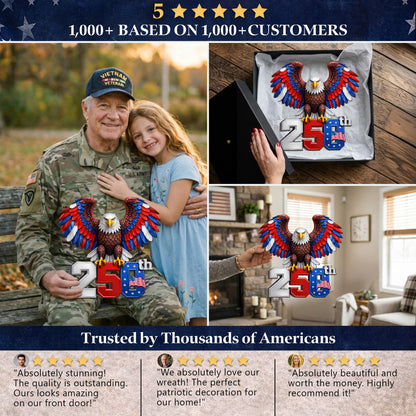 250th Anniversary Wood Sign Gift – Eagle & American Flag Design, 1776-2026