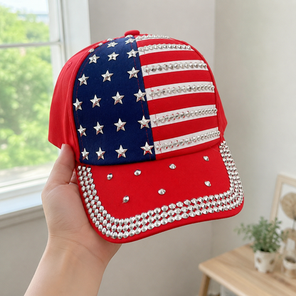 Rhinestone American Flag Sparkle 250 Years of Freedom Hat – Patriotic Baseball Cap