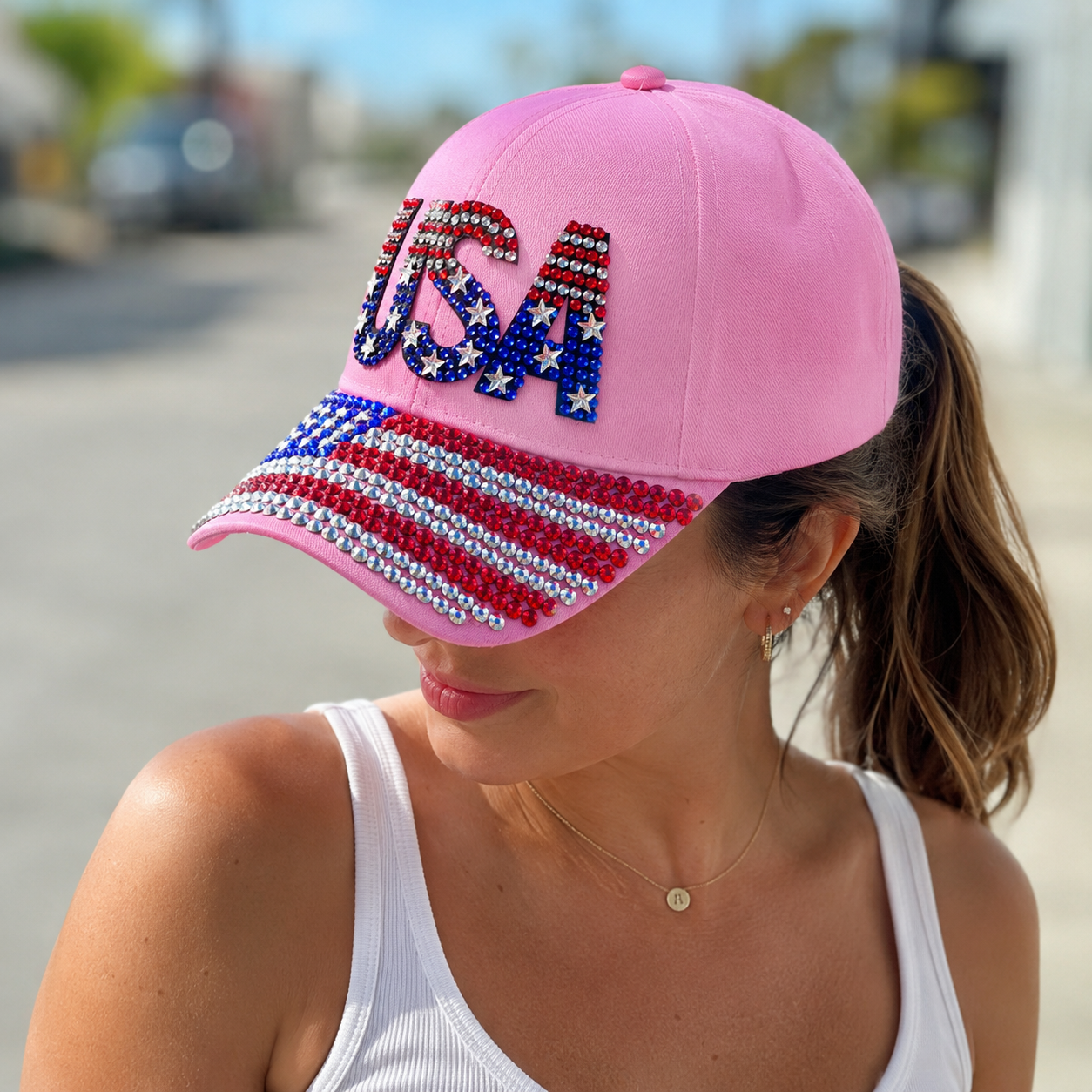 USA American Flag Rhinestone Patriotic Hat for July 4th – Patriotic Baseball Cap