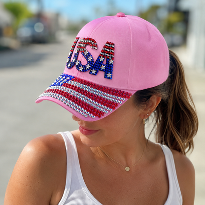 USA American Flag Rhinestone Patriotic Hat for July 4th – Patriotic Baseball Cap
