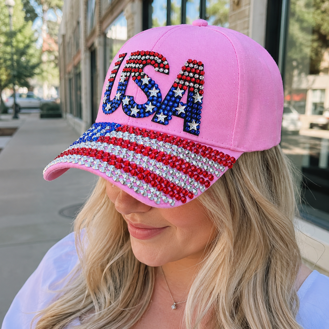 USA American Flag Rhinestone Patriotic Hat for July 4th – Patriotic Baseball Cap