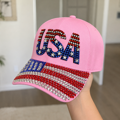 USA American Flag Rhinestone Patriotic Hat for July 4th – Patriotic Baseball Cap