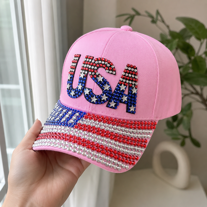 USA American Flag Rhinestone Patriotic Hat for July 4th – Patriotic Baseball Cap