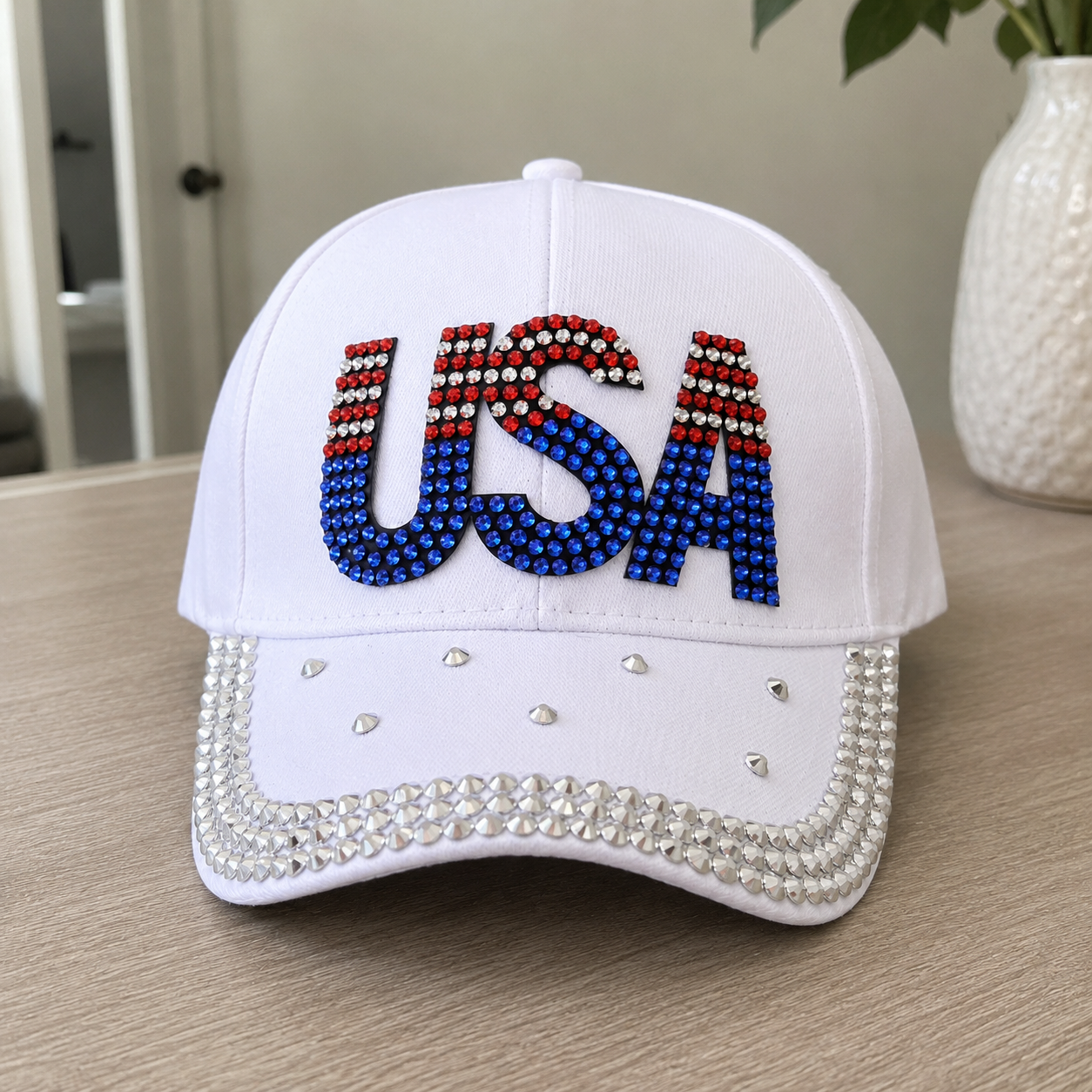 USA Rhinestone Bling American Flag Hat for July 4th  – Patriotic Baseball Cap