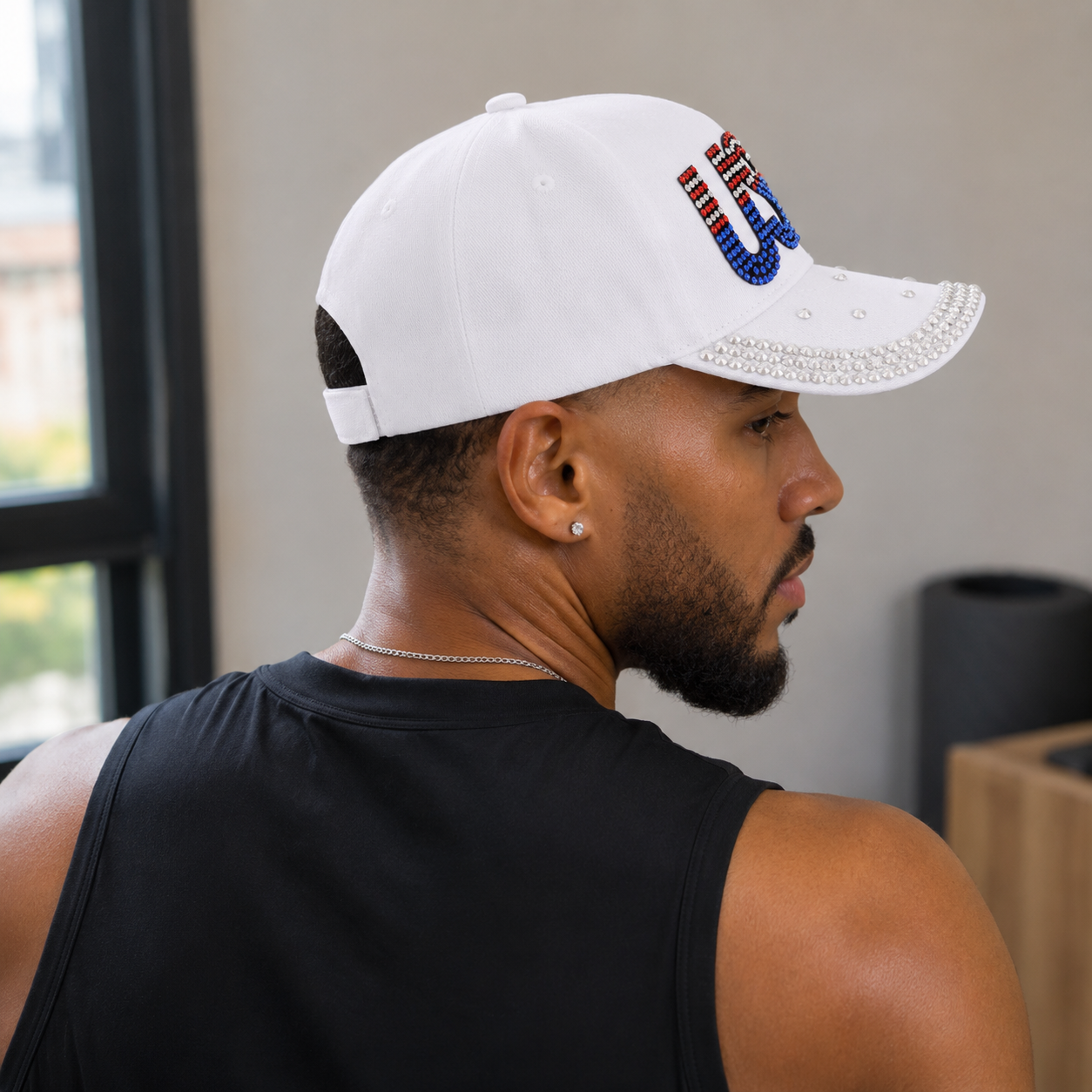 USA Rhinestone Bling American Flag Hat for July 4th  – Patriotic Baseball Cap
