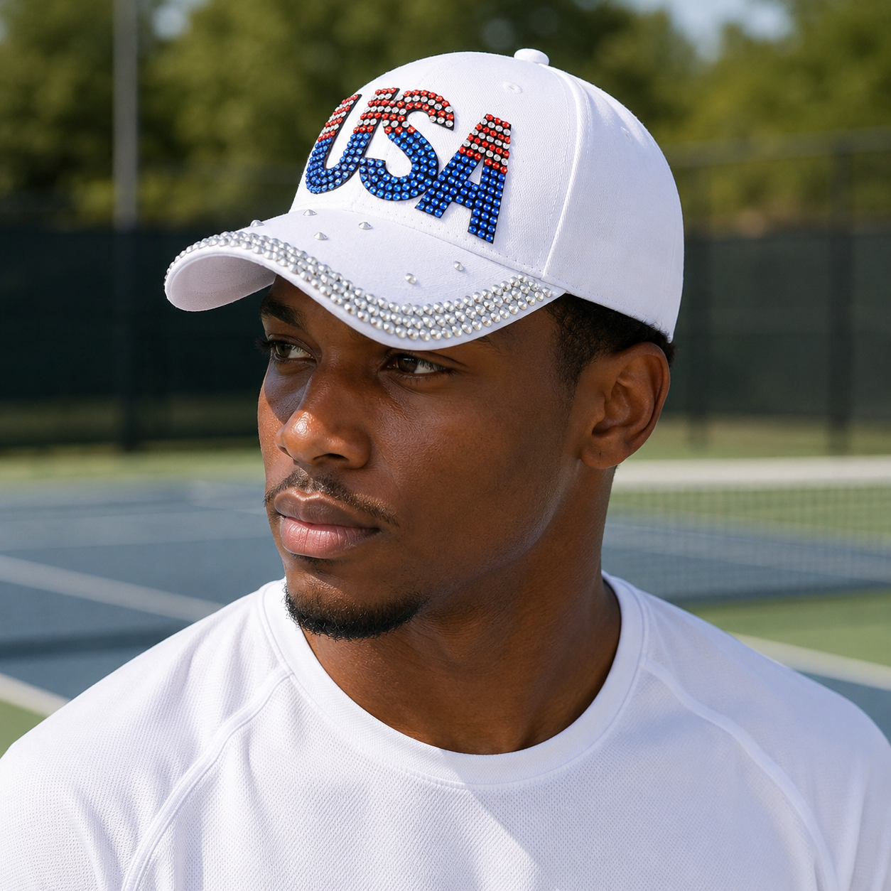 USA Rhinestone Bling American Flag Hat for July 4th  – Patriotic Baseball Cap