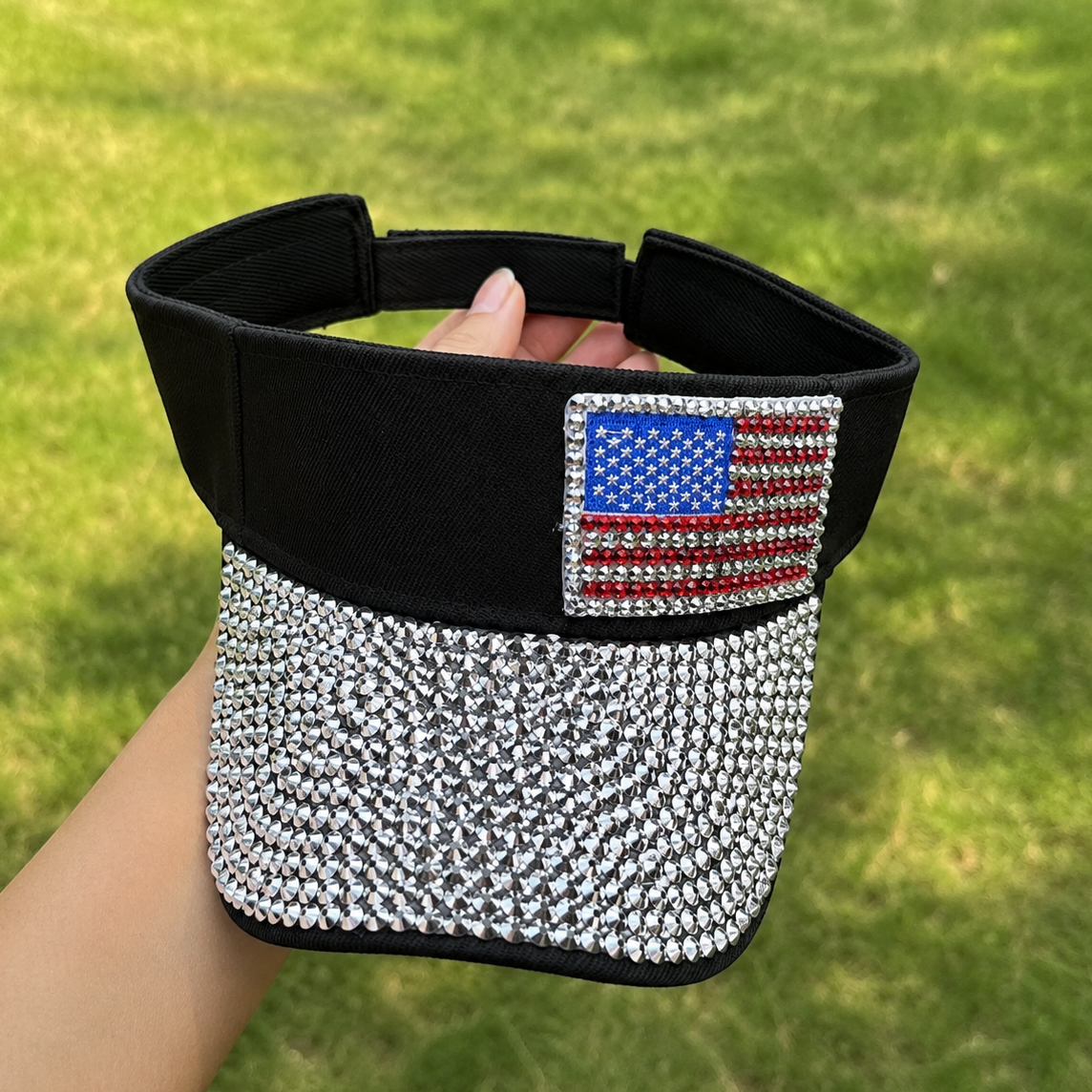 American Flag Sparkling Rhinestone Sun Visor Hat for 4th July – Patriotic Hat