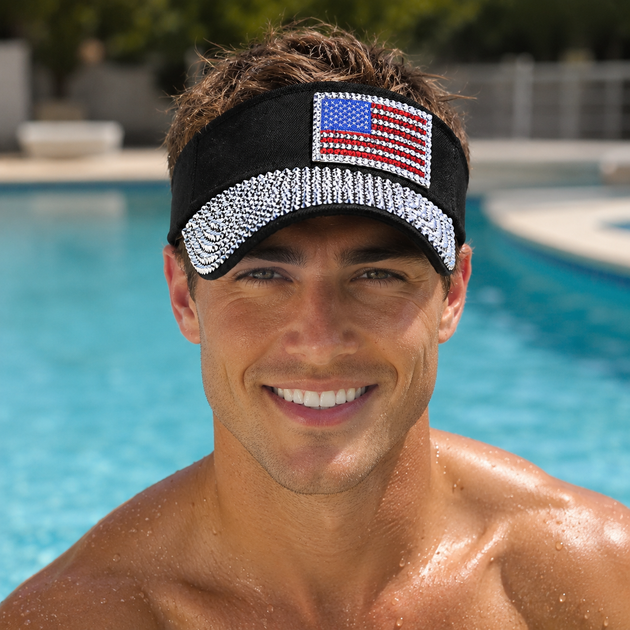 American Flag Sparkling Rhinestone Sun Visor Hat for 4th July – Patriotic Hat