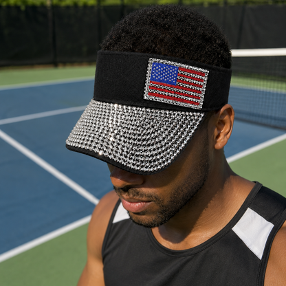 American Flag Sparkling Rhinestone Sun Visor Hat for 4th July – Patriotic Hat