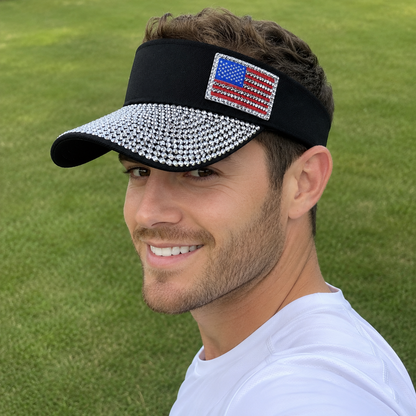 American Flag Sparkling Rhinestone Sun Visor Hat for 4th July – Patriotic Hat
