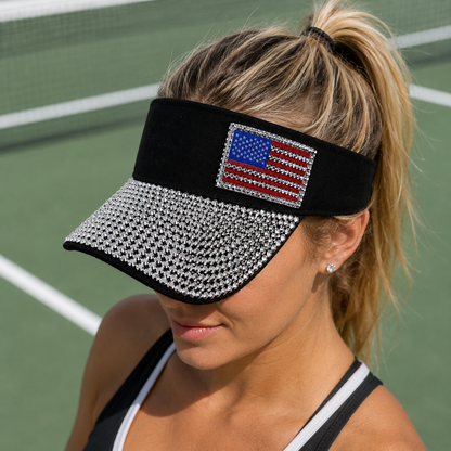American Flag Sparkling Rhinestone Sun Visor Hat for 4th July – Patriotic Hat