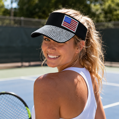American Flag Sparkling Rhinestone Sun Visor Hat for 4th July – Patriotic Hat