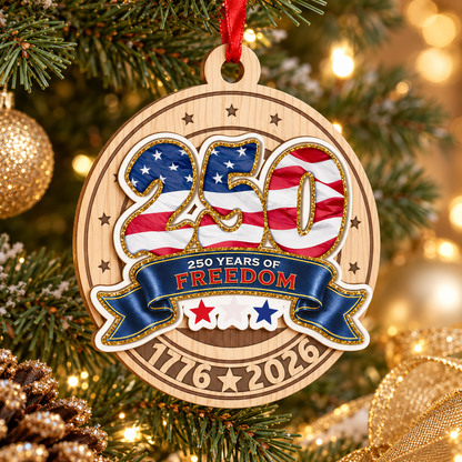 American 250th Anniversary Flag Wooden Ornament – Patriotic USA Decor