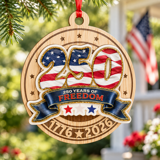 American 250th Anniversary Flag Wooden Ornament – Patriotic USA Decor