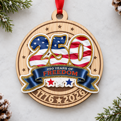 American 250th Anniversary Flag Wooden Ornament – Patriotic USA Decor