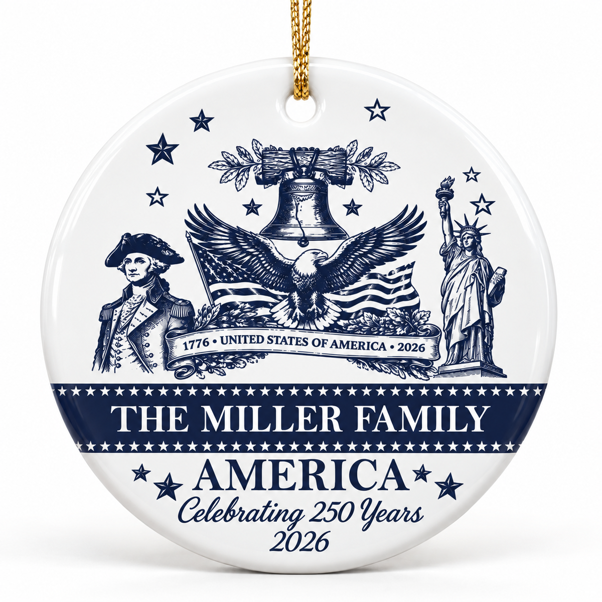Personalized America 250 Family Ceramic Ornament – Patriotic USA Decor