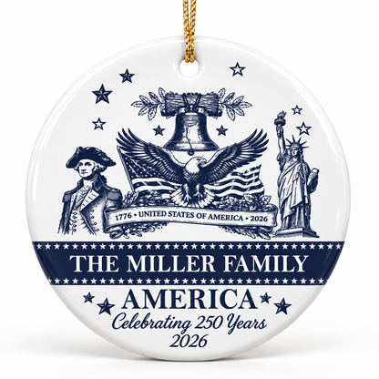 Personalized America 250 Family Ceramic Ornament – Patriotic USA Decor