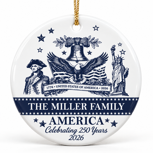 Personalized America 250 Family Ceramic Ornament – Patriotic USA Decor