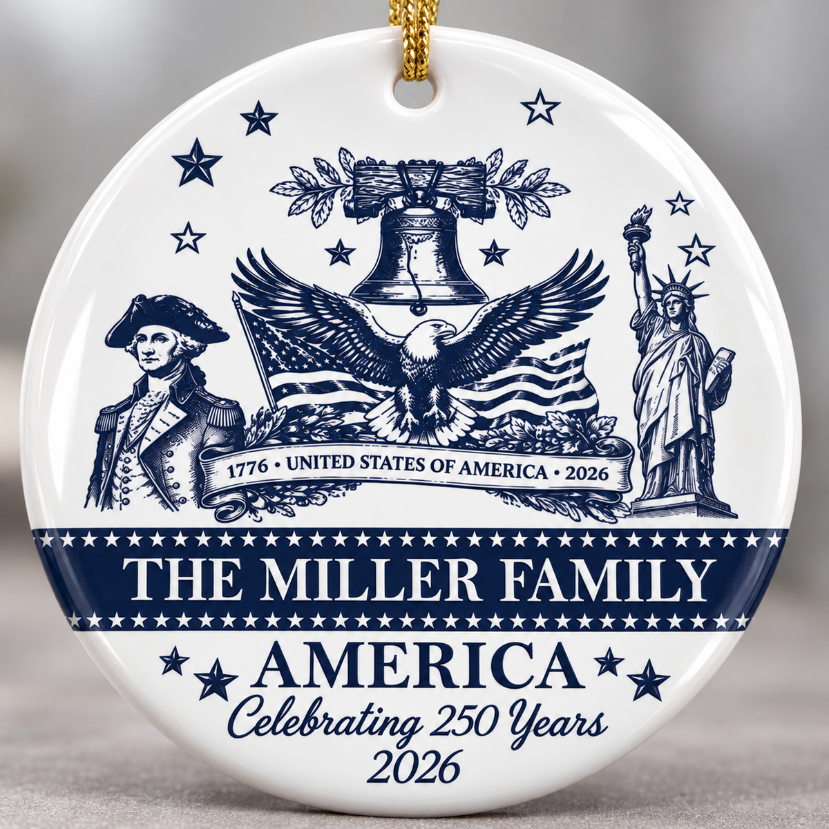Personalized America 250 Family Ceramic Ornament – Patriotic USA Decor