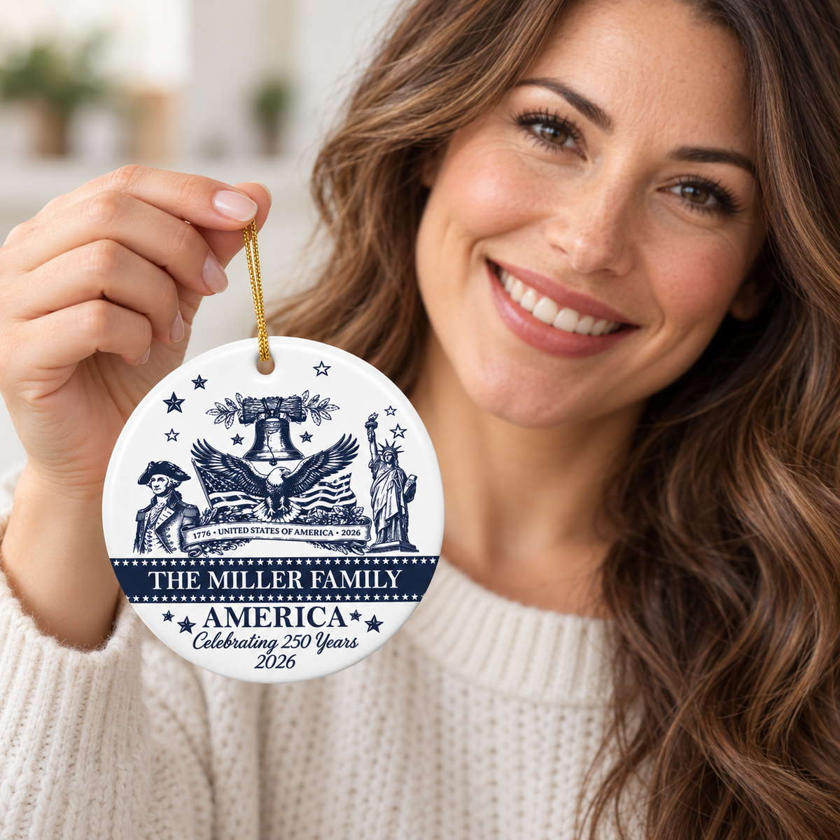 Personalized America 250 Family Ceramic Ornament – Patriotic USA Decor