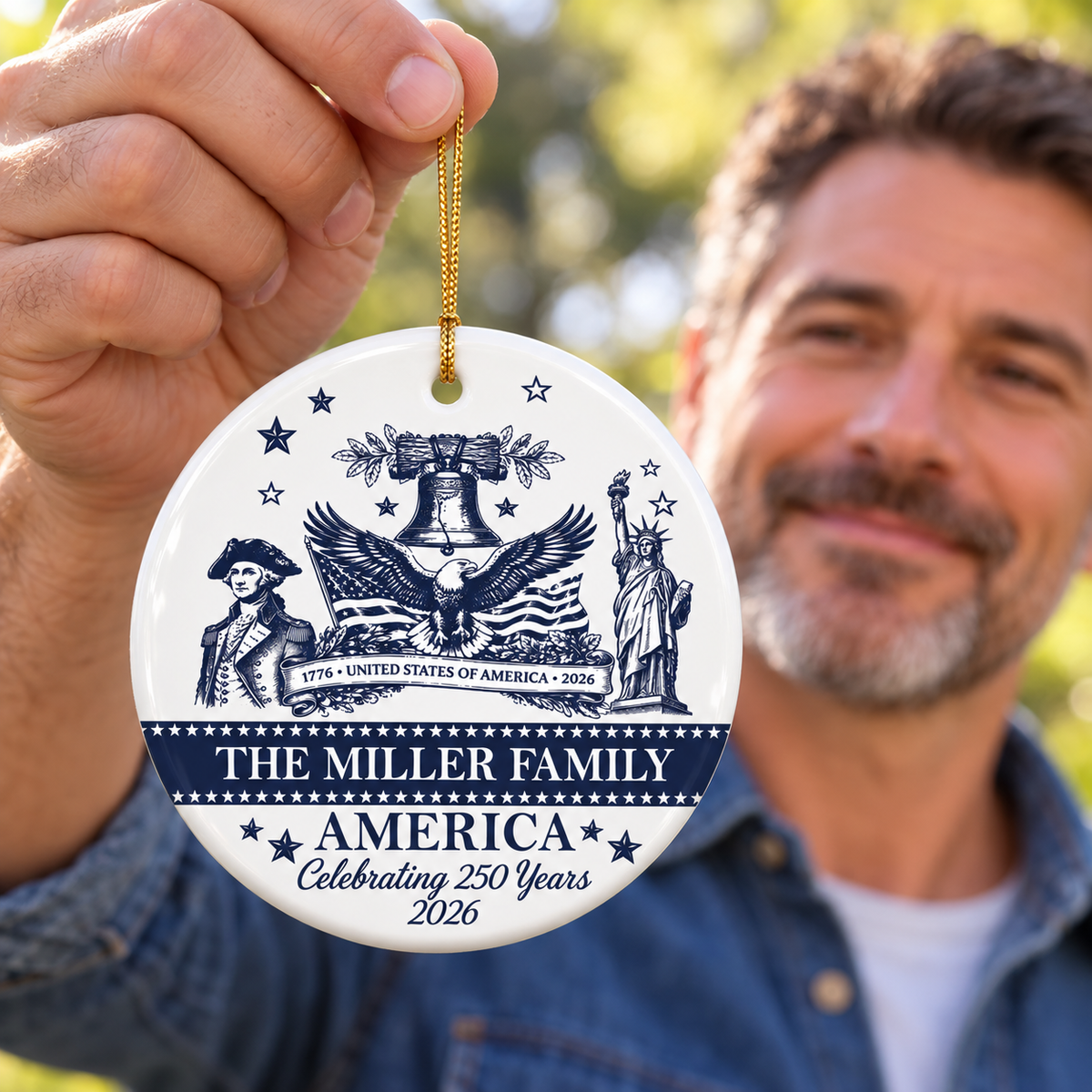 Personalized America 250 Family Ceramic Ornament – Patriotic USA Decor