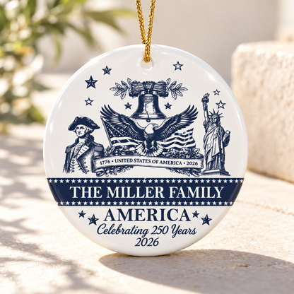 Personalized America 250 Family Ceramic Ornament – Patriotic USA Decor