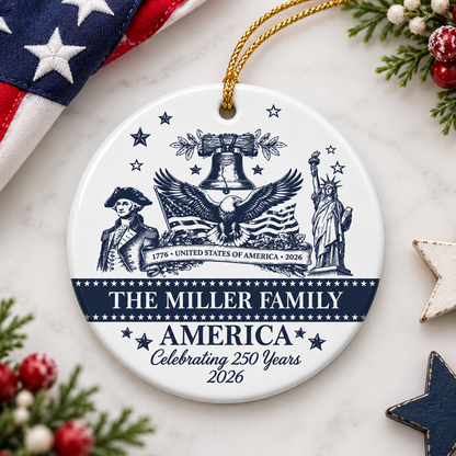 Personalized America 250 Family Ceramic Ornament – Patriotic USA Decor