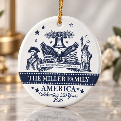 Personalized America 250 Family Ceramic Ornament – Patriotic USA Decor