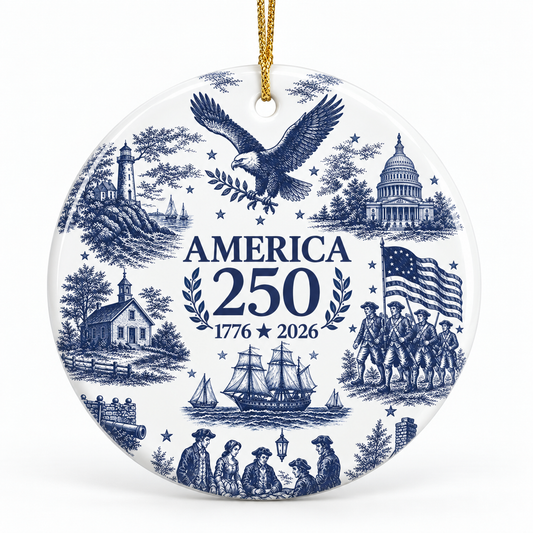 America 250 Vintage Toile Ceramic Ornament – Patriotic USA Decor