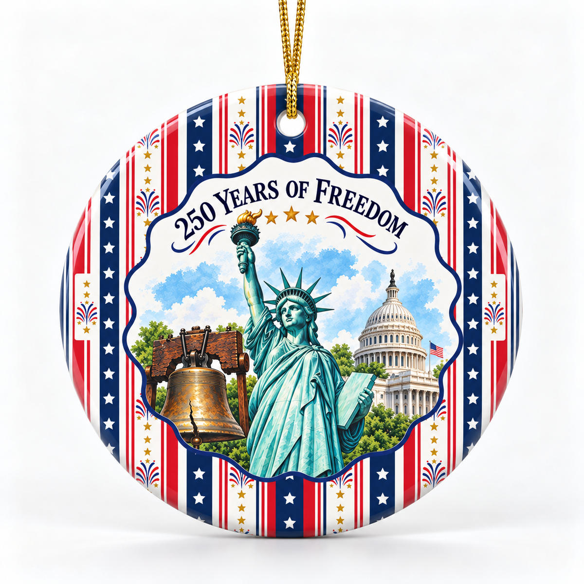 250 Years Of Freedom Liberty Bell Ceramic Ornament – Patriotic USA Decor