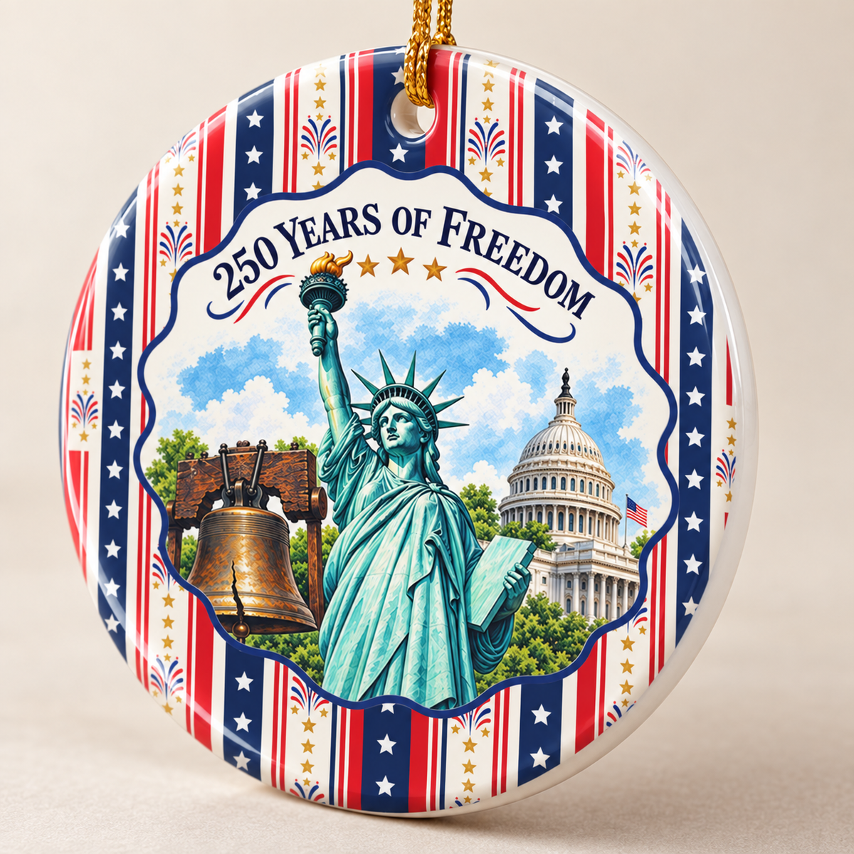 250 Years Of Freedom Liberty Bell Ceramic Ornament – Patriotic USA Decor