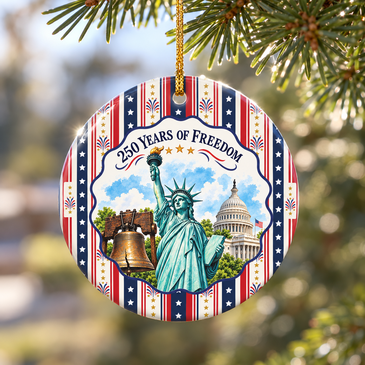 250 Years Of Freedom Liberty Bell Ceramic Ornament – Patriotic USA Decor