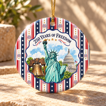 250 Years Of Freedom Liberty Bell Ceramic Ornament – Patriotic USA Decor