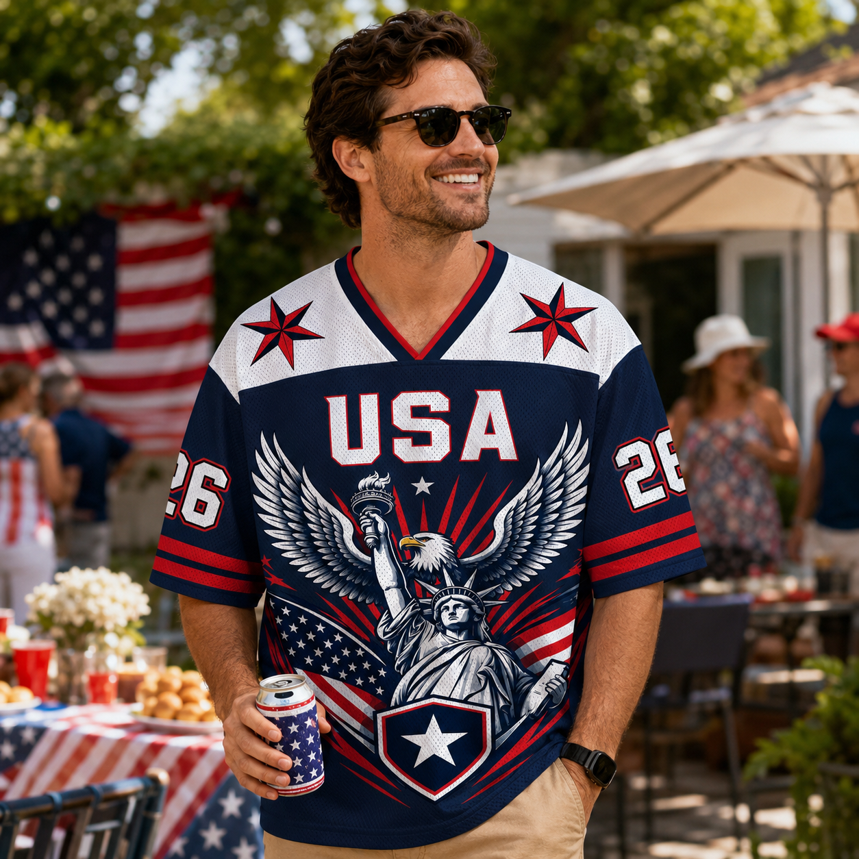 Personalized USA Eagle Football Jersey – Custom Name & Number Patriotic Mesh V-Neck Shirt