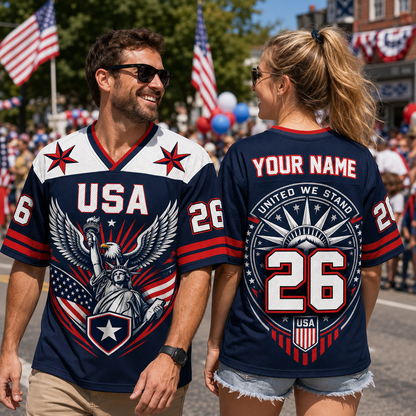 Personalized USA Eagle Football Jersey – Custom Name & Number Patriotic Mesh V-Neck Shirt