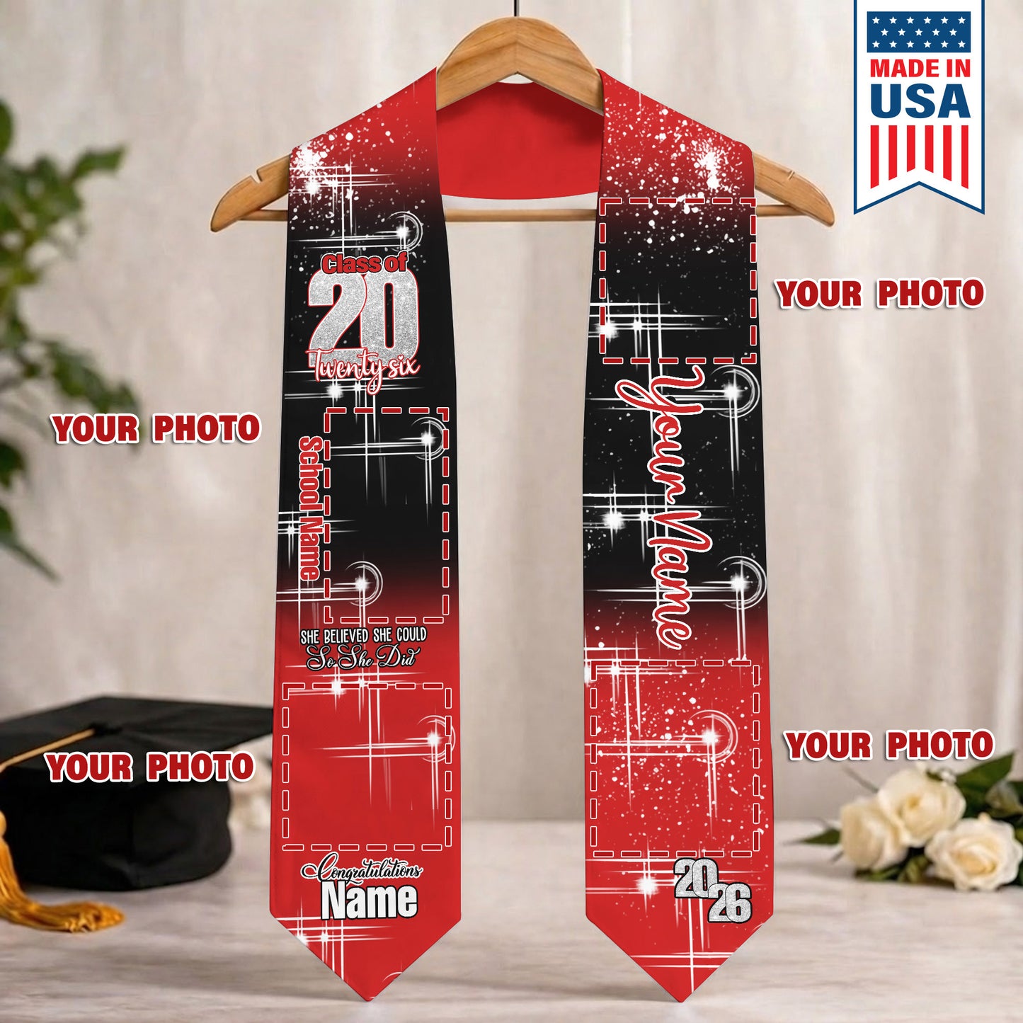 Custom Name & Photo She Believed She Could Graduation Stoles